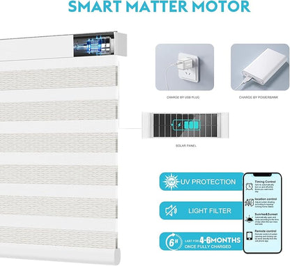 Motorized Zebra Blinds with Remote, Work with HomeKit Alexa, Smart Light Filtering Horizontal Automatic Electric Window Shades for Home Office Customsize(80% Blackout Oceanwave White)
