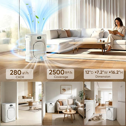 Air Purifier for Pets Home Up to 2500 Ft², Pet Air Purifier with Washable Double-Sided Filter & H13 HEPA, for Pet Hair Dander Odor Smoke Dust, PM2.5 Air Quality Monitor, Auto Mode, Smart WiFi