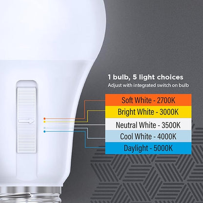 Feit Electric PAR16 LED Light Bulbs, 45W Equivalent, Dimmable, Color Selectable 6-Way, 5CCT, E26 Base, 90 CRI, 375 Lumens, Damp Rated Flood Light Bulb, 22-Year Lifetime, PAR1645DM/6WYCA/2, 2 Pack