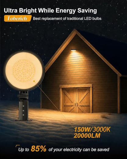LED Barn Light 2Packs, 150W 20000LM Yard Area Lights Dusk to Dawn Outdoor Lighting with Photocell 3000K Warm White Adjustable Angle IP66 Waterproof Street Lights for Security/Farmhouse/Garage