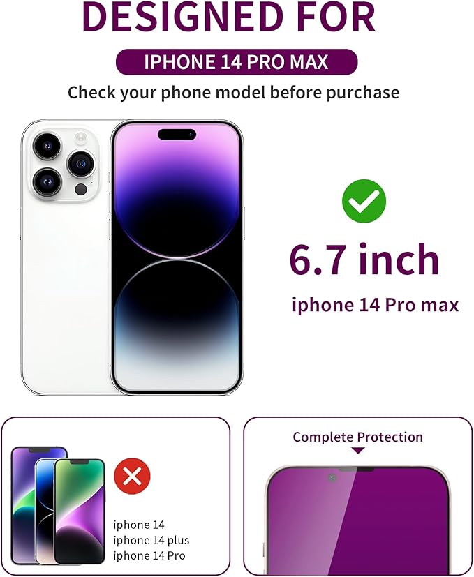 3 Pack Privacy Screen Protector for iPhone 14 Pro Max Tempered Glass 6.7inch Private Saver Anti-Spy Eye Protection Anti-Scratch Full Coverage