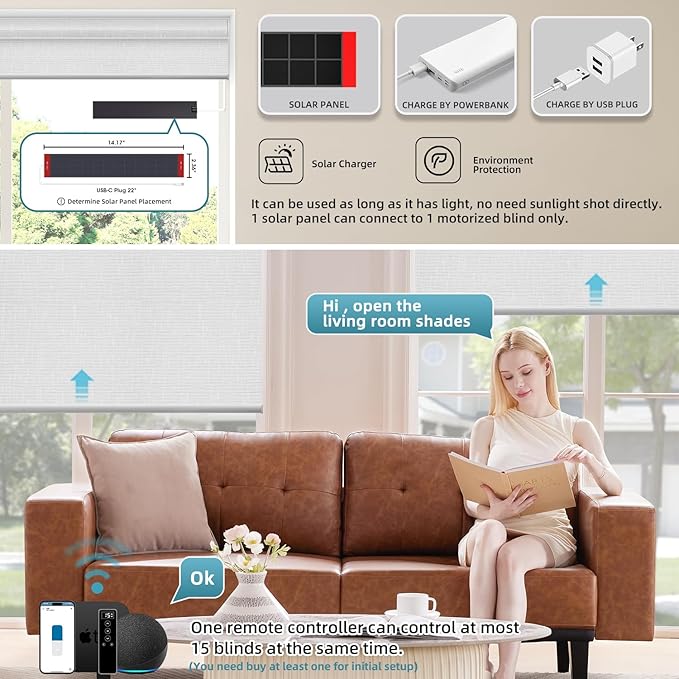SmartWings Motorized 100% Blackout Shades Blinds, Custom Size, Cordless Window Shades with Rechargeable Battery, Works with Matter/Apple HomeKit, Alexa, Thread/Zigbee, Remote Optional, Safar White