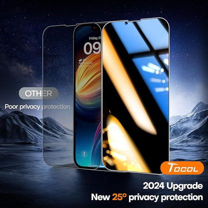 TOCOL for iPhone 16e / iPhone 13 Privacy Screen Protector True 25°Anti Spy 9H+ Hardness Tempered Glass for iPhone 13 Full Coverage Screen Protector Easy Installation 2 Pack
