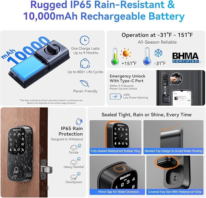 Blackview Video Smart Lock SE80, 3-in-1 3.5K Door Camera+Doorbell+Fingerprint Keyless Entry Door Lock, Smart Wi-Fi Deadbolt for Front Door, App Remote Control, No Monthly Fee, 32GB Local Storage