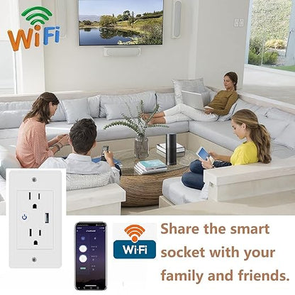 Jinvoo Smart WiFi Outlet Socket with USB 2 AC Individual Control by Smart Life app Compatible with Amazon Alxa Echo Google Assistant Remote Control Timer Schedule White 2 Pack