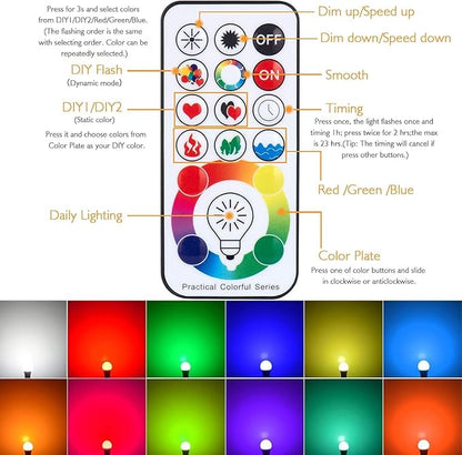 SUNNEST LED Light Bulbs, 2 Pack Dimmable E26 LED Light Bulb, 10W RGBW Color Changing Light Bulb with Remote Control, Decorative Lights, Mood Light Bulb, Great for Home Decor, Stage, Party and More