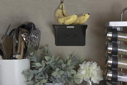 Power Perch Horizontal Outlet Shelf Organizer for Alexa Echo Dot Speakers, Phone - Wall Outlet Holder with Cord Storage Strap - Socket Shelf Bathroom Kitchen Counter Charging Station - Black 1 Pack
