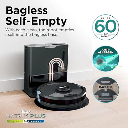 Shark RV2610WA AI Ultra 2in1 Robot Vacuum & Mop with Sonic Mopping, Matrix Clean, Home Mapping, HEPA Bagless Self Empty Base, CleanEdge Technology, for Pet Hair, WiFi, Black/Silver (Renewed)