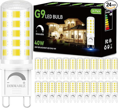DAYBEETER 24 Pack Dimmable G9 LED Bulb 4W (40 Watt Equivalent), 6000K Daylight White, G9 Halogen Bulb T4 G9 Bi-pin Base Light Bulbs for Chandelier,120V 450LM 360 Beam Angle No-Flicker G9 Bulb