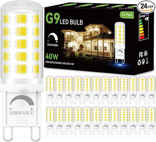 DAYBEETER 24 Pack Dimmable G9 LED Bulb 4W (40 Watt Equivalent), 6000K Daylight White, G9 Halogen Bulb T4 G9 Bi-pin Base Light Bulbs for Chandelier,120V 450LM 360 Beam Angle No-Flicker G9 Bulb