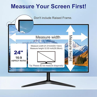 24 Inch Privacy Screen for Computer Monitor 16:9 Aspect Ratio, Eye Protection Anti Blue Light Glare Shield, 24 Inch Removable Black Blackout Anti Spy Desktop Security Private Filter