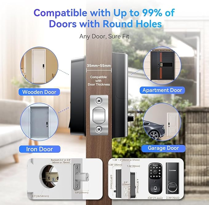 Blackview Video Smart Lock SE80, 3-in-1 3.5K Door Camera+Doorbell+Fingerprint Keyless Entry Door Lock, Smart Wi-Fi Deadbolt for Front Door, App Remote Control, No Monthly Fee, 32GB Local Storage