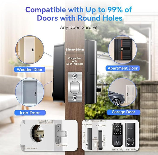 Blackview Video Smart Lock SE80, 3-in-1 3.5K Door Camera+Doorbell+Fingerprint Keyless Entry Door Lock, Smart Wi-Fi Deadbolt for Front Door, App Remote Control, No Monthly Fee, 32GB Local Storage