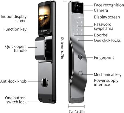 Smart Door Lock with Camera, 3D Face Recognition, Biometric Palm Vein Keyless Entry Deadbolt, Video Doorbell Intercom, Fingerprint, Passcode, Card, Touchscreen Keypad, Tuya App, Alexa, Front Door Home