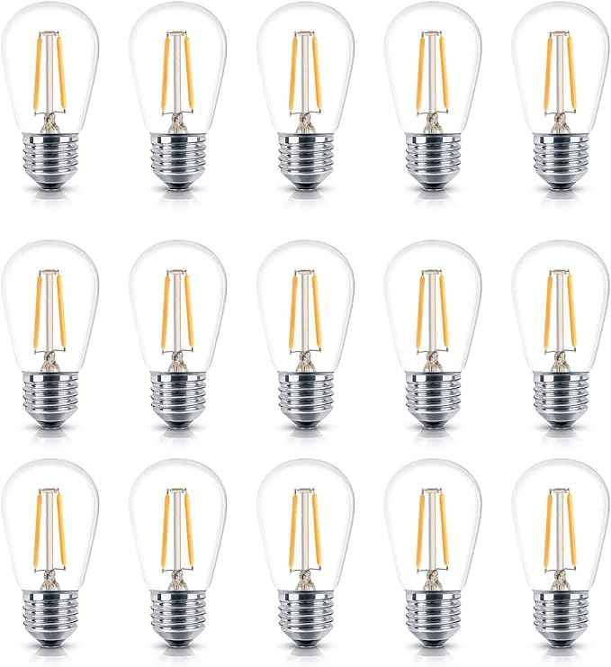 Brightech Ambience PRO Replacement LED Light Bulbs, 2 Watt Vintage Plastic LED Edison Bulbs, 3000K Neutral White Dimmable Outdoor String Lights Bulbs, E26 Base - 15 Pack