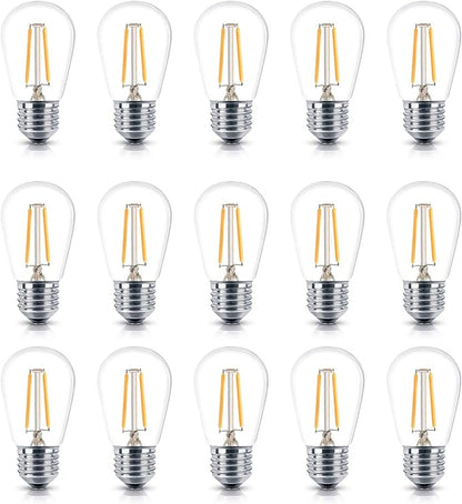 Brightech Ambience PRO Replacement LED Light Bulbs, 2 Watt Vintage Plastic LED Edison Bulbs, 3000K Neutral White Dimmable Outdoor String Lights Bulbs, E26 Base - 15 Pack