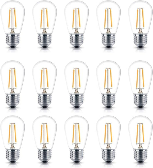 Brightech Ambience PRO Replacement LED Light Bulbs, 2 Watt Vintage Plastic LED Edison Bulbs, 3000K Neutral White Dimmable Outdoor String Lights Bulbs, E26 Base - 15 Pack