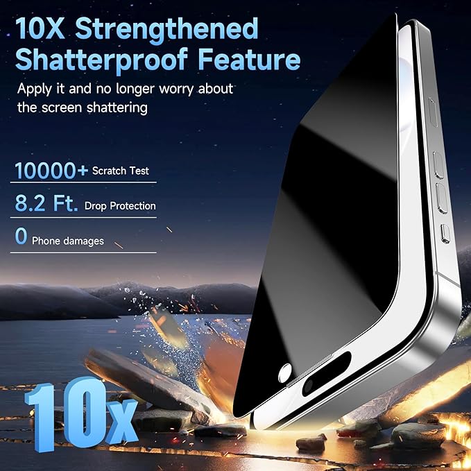 3 Pack Privacy Screen Protector Compatible for iPhone 16 Pro Max, 23° Anti-Spy, 9H Tempered Glass, Anti-Scratch, Touch-Sensitive, Bubble-Free, Easy Installation