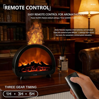 Fireplace Flame Essential Oil Diffuser - 7 Color Ultrasonic Aromatherapy Humidifier with 7-Mode Running Lights, Remote Control, 3 Timer, 200ml Noiseless for Home Bedroom Office (Black)