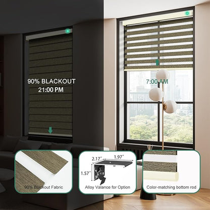 Motorized Zebra Blinds with Remote [Dual Layer + Light Filtering] 90% Blackout Smart Shades for Indoor Windows, Alexa Google and HomeKit Compatible, Customized Size, Shadow Haze