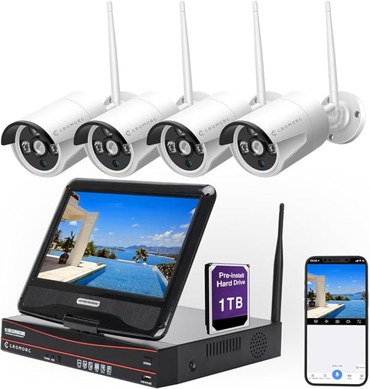 Wireless Security Camera System with 10.1" Monitor 4pcs 5MP Camera