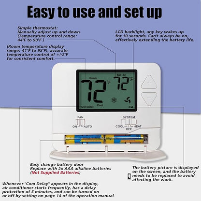 Heagstat Non-Programmable Thermostats for Home Conventional Single-Stage Systems, up to 1 Heat/ 1 Cool (with Green Backlight)