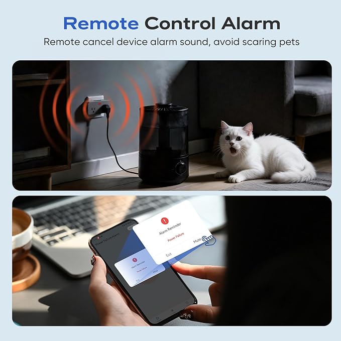 Power Failure Alarm WiFi, Newest Smart Power Outage Alarm with App Remote Cancel Device Alert & Custom Alert Time, 2 Sockets Home Power Loss Alarm for Freezer, GFCI Trips, Sump Pump, Pet Feeder