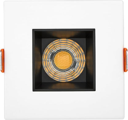 Maxxima 2 in. Ultra-Thin Recessed Anti-Glare LED Downlight - Canless IC Rated, 500 Lumens, 5 Color Temperature Selectable 2700K/3000K/3500K/4000K/5000K, Dimmable Square White Trim Black Baffle, 90 CRI