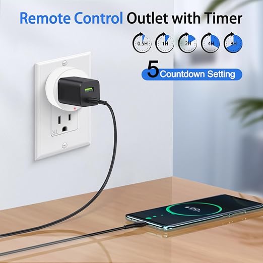 Greencycle Remote Control Outlet Plug,Remote Light Switches Wireless Indoor,Outlet Timer Indoor,No Interference No Wiring,15A/1500W,500ft RF Range,Compact Design,Programmable,2 Remotes 6 Outlets