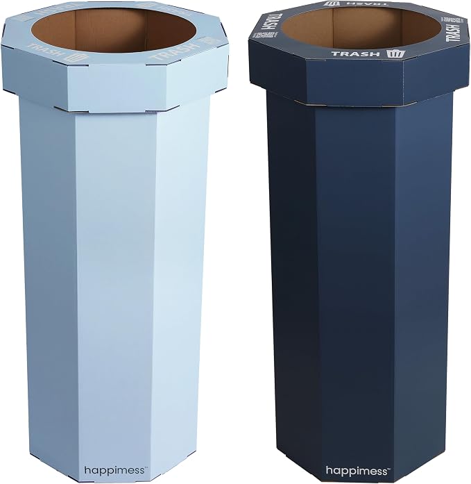 happimess Fleur 25 Gal Trash Can Bin, Tide Pool Blue/Denim Blue, Set of 2
