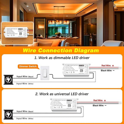 Dimmable LED Driver 60W 24V, Triac/ELV/MLV Transformer for LED and Halogen Lighting, Compatible with Lutron & Leviton Dimmers, Suitable for Indoor/Outdoor Applications