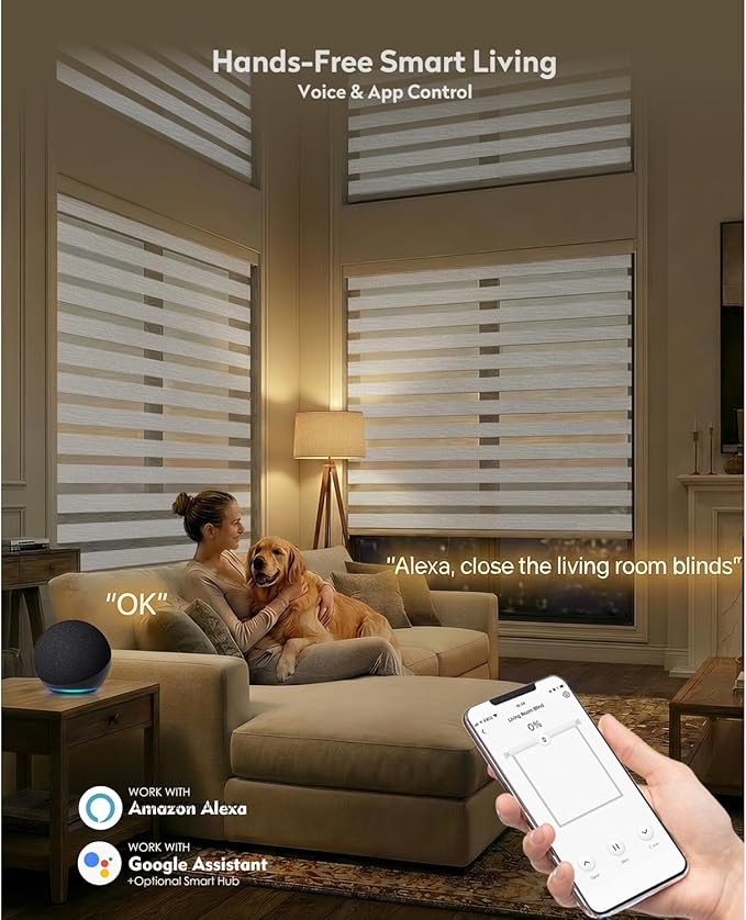 ACMEART Motorized Zebra Blinds,Smart APP & Remote Control Light Filtering Zebra Shades,Compatible with Alexa,Custom Size Electric Window Blinds for Home Office (Jacquard White)
