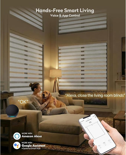 ACMEART Motorized Zebra Blinds,Smart APP & Remote Control Light Filtering Zebra Shades,Compatible with Alexa,Custom Size Electric Window Blinds for Home Office (Jacquard White)