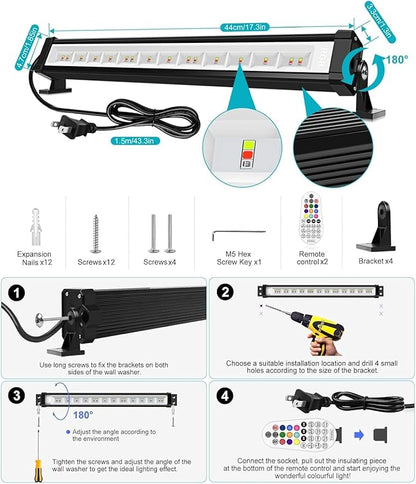 MEIKEE 25W RGBW LED Wall Washer Light, RGB Color Changing LED Strip Lights with Plug, IP66 Waterproof Outdoor RGBW Wall Strip Light Bar Outdoor Lighting for Christmas Halloween Stage 1 Pack