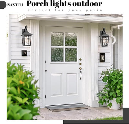 Outdoor Light Fixture 14 Inch Height Outside Wall Lights Black Finish and Water Ripple Glass Exterior Lights for House Garage Porch and Garden E26 Socket 2-Pack
