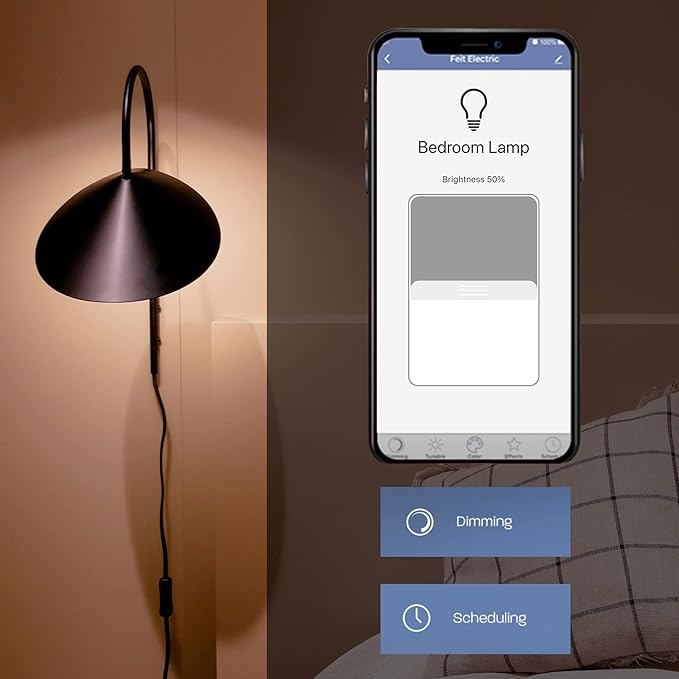 Feit Electric OM60/927CA/AG/3 60 Watt Equivalent WiFi Dimmable, No Hub Required, Alexa or Google Assistant, A19 LED Smart Light Bulb, 4.2" H x 2.4" D, 2700K Soft White, 3 Count