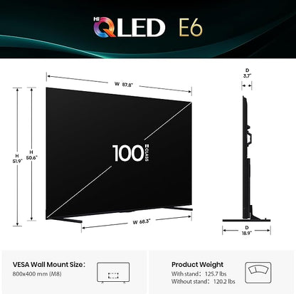 Hisense 100" Class E6 Series QLED 4K UHD Smart Fire TV (100E6QF, 2025 Model) - QLED, Native 144Hz, Dolby Vision IQ · Atmos, Motion Rate 240, HDR 10+, Game Mode Pro, Voice Remote with Alexa