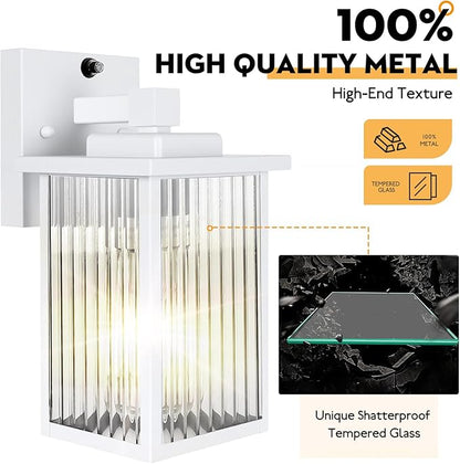 2 Pack Dusk to Dawn Outdoor Lighting, IP65 Waterproof Outdoor Porch Light with Tempered Glass, Outdoor Light Fixture for House Exterior Front Door Garage Patio(White)