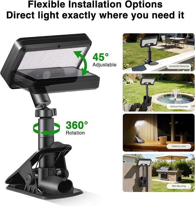 iMaihom Clip On Solar Lights Outdoor with Motion Sensor, 92 LED 600LM Solar Fence Lights, Warm/Neutral/Cool White, 360° Adjustable, IP65 Waterproof Security Light for Deck, Gutter, Porch (4, Black)