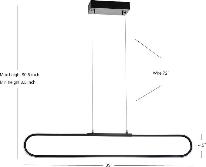 JONATHAN Y Ned 39" Integrated LED Linear Pendant Dimmable Metal, Black | Modern Adjustable Height Chandelier, Kitchen Island Light, 3000K, 1690 Lumens, ETL Listed, Cord, Minimalist Decor