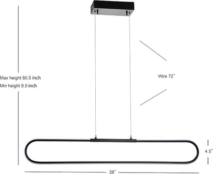 JONATHAN Y Ned 39" Integrated LED Linear Pendant Dimmable Metal, Black | Modern Adjustable Height Chandelier, Kitchen Island Light, 3000K, 1690 Lumens, ETL Listed, Cord, Minimalist Decor