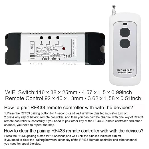 WiFi Smart Linear Actuator Motor Controller, Forward and Reverse Relay, DIY Switch for Smart Home Automation, Tuya APP / RF433Mhz 328FT Remote Control, Timer, (DC5V 12V 24V 32V)