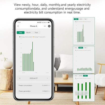 Energy Monitor with 2 * 120A Clamps, Real-Time Electricity Tracking, Smart Home Power Management,Zigbee Meter Solar/Net Metering, Home Energy Automation and Control