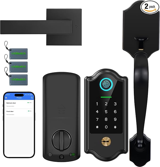 Smart Fingerprint Door Lock for Front Door – Keyless Entry Deadbolt with Handle Set, Digital Keypad, App Control, Auto Lock, Easy Install, Matte Black
