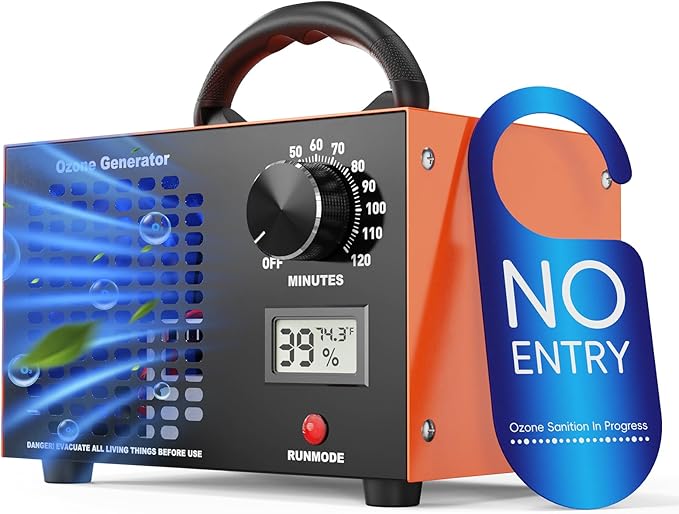 Ozone Generator - 120,000 mg/h Ozone Generator for Large Spaces up to 5000 Sq.Ft, Air Purifier with Temp & Humidity Display, 120-Min Timer, Ozone Machine for Cars, Homes, Hotels, Kitchens & Pet Areas