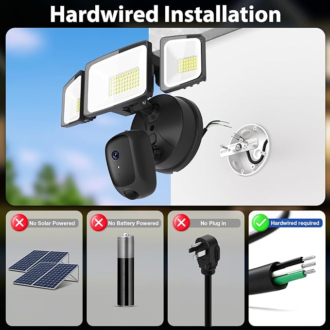 Onforu Hardwired Floodlight Camera Outdoor, 5500LM 2K HD Security Camera with Lights, Color Night Vision, Custom Motion Zones, 2-Way Audio, Built-in Siren, 24/7 Record, 2.4GHz WiFi, Works with Alexa
