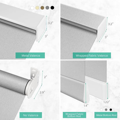 Motorized Roller Shades, 10O% Blackout Remote Control Custom Window Shades Compatible with Alexa Google Assistant via RF Hub, Rechargeable Electric Blinds for Windows (Fabric Light Grey)
