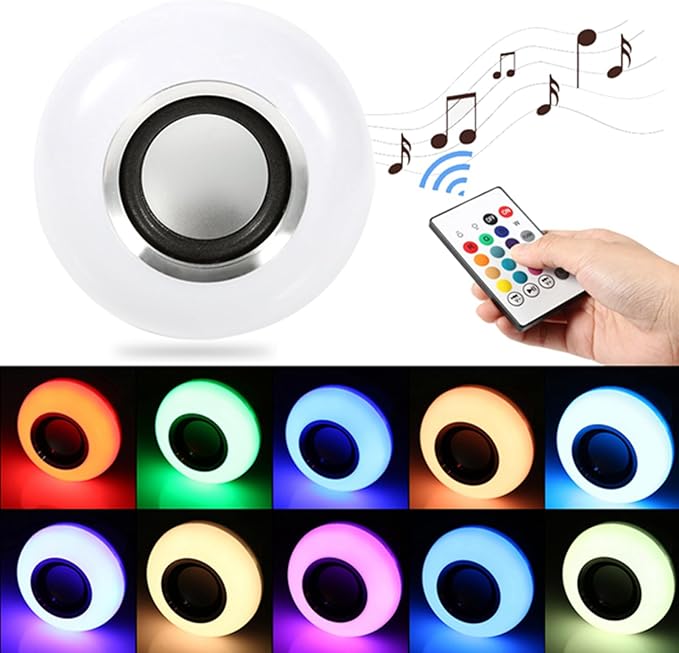 FTVOGUE LED RGB Bulb Light Smart Bluetooth Music Audio Speaker Changing Color Lamp E27 12W with Remote for Living Room Bathroom
