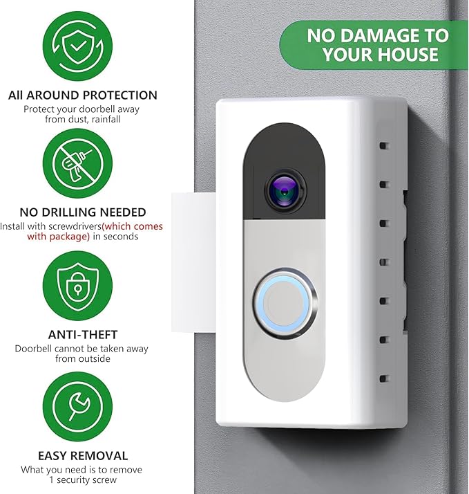 QIBOX Anti-Theft Video Doorbell Mount Compatible with Ring/Blink Video Doorbell 4/3/3 Plus/2/1/(2020 Release), Adjustable No-Drill Mounting Bracket Adapter Holder Accessories for Home Rentals, White