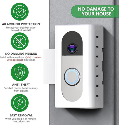 QIBOX Anti-Theft Video Doorbell Mount Compatible with Ring/Blink Video Doorbell 4/3/3 Plus/2/1/(2020 Release), Adjustable No-Drill Mounting Bracket Adapter Holder Accessories for Home Rentals, White